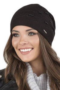 Vivisence Damen Mütze Strick Warm Fleece Zirkonia Perlen Elegant Winter 7012, schwarz