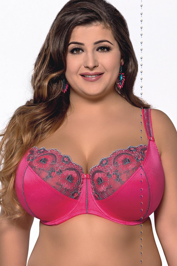 Gorsenia K258 Sissi Soft BH Damen Dessous Stickerei geblümt regulierbar Setteil Top Quaität EU, Pink