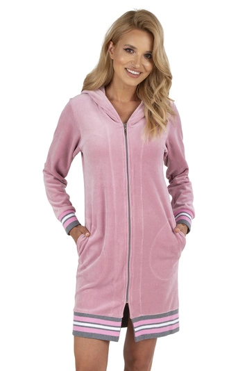 Vivisence Bademantel Baumwoll mit Reißverschluss und Bündchen an den Ärmeln 5018, rosa