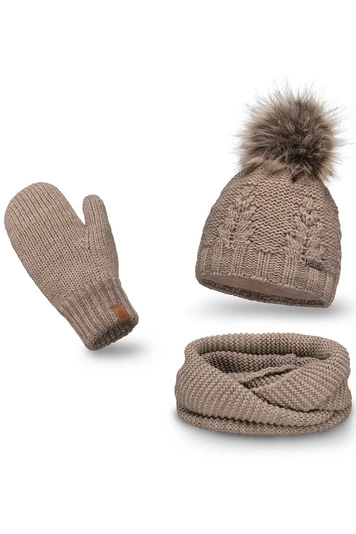 Pamami Dame Winterset Warm Gemustert Bommel 17549+14603+20680,  Milchkaffee