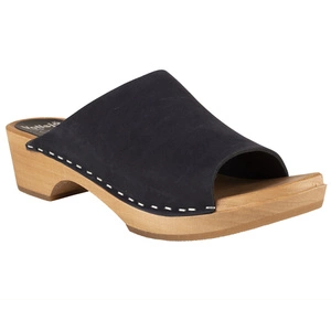 Vollsjö Damen Clogs aus Holz und Wildleder Hausschuhe Holzschuhe Clogs für Frauen, Modisch und Gemütlich Freizeitschuhe, Heimschuhe, Hergestellt in der EU, Dunkelblau