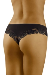 Wolbar Dame String Shorts Spitze Klassisch Stilvoll Unterhose Dessous WB481, schwarz/schwarz/weiß