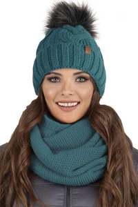 Vivisence Damen Bommelmütze Und Loop-Schal Mit Bommel Ideal Für Wintertage 7014, dunkeltürkis