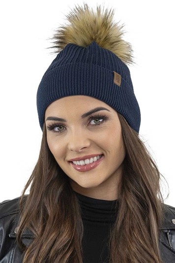 Vivisence Damen Bommelmütze Winter Wintermütze Bommel Herbst Warmem 7042, dunkelblau