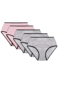 Vivisence Dame Slip Hoher Bund Voll Klassisch Unterhose Baumwolle Alltag 4017, schwarzes Gummiband:mix3 5-pack