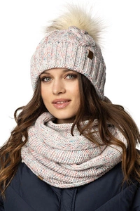Vivisence Damen Bommelmütze Und Loop-Schal Mit Bommel Ideal Für Wintertage 7014, weiße Melange