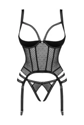 Obsessive Dame Korsett Reizwäsche String Offene Cups Netz Sexy Sinnlich Lanelia, Schwarz