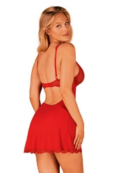Obsessive Dame Reizwäsche Set 2-teilig Nachthemd String Spitze Sexy Ausschnitt Blumenmuster Luvae, Rot