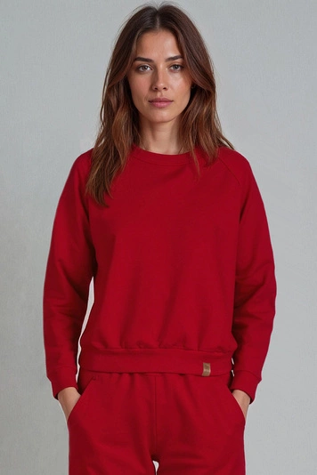 Vivisence Sweatshirt Damen Mit Rundhalsausschnitt Aus Baumwolle Langer Ärmel Bequemer Schnitt 9004, rot