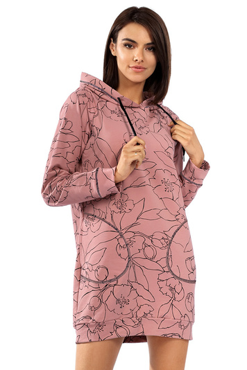 Reviver Dame Kleid Oversize Lockere Anpassung Alltag Baumwolle Geblümt F5508, Pink