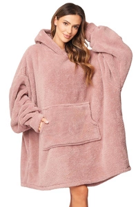 Vivisence Übergroße Hoodie Decke für Damen Decke Sweatshirt mit Fronttasche Verlängertem Komfortable Riesen-Hoodie Rücken und Kuscheligem Material für Winterabende, pink