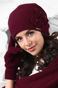 Kamea Andora Dame Mütze Herbst Winter Kopfbedeckung elegant, Weinrot