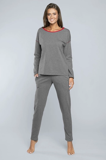 Italian Fashion Dame Schlafanzug Zweitelig Pyjama Set Baumwolle Akcent, Grau