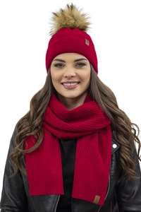Vivisence Elegantes Damen Winter Set Aus Mütze Und Schal Mit Bommel Aus Warmem Garn Für Frauen Antistatische Perfekte Passform Für Elegante Und Sportliche Outfits, rot