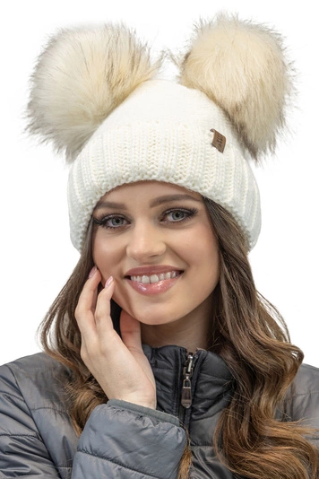 Vivisence Damen Bommelmütze Winter Zwei Bommel Wärmendem Garn Antistatischer 70106, ecru