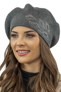 Vivisence Damen Baskenmütze mit Zirkonia-Applikation Ideal für Wintertage 7051, dunkelgrau