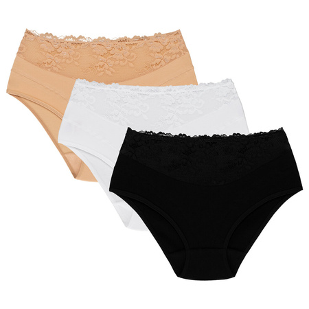 Wolbar Damen Slips 3-er Pack Panties Höschen Hohe Taille Slips Hoher Taillenslip, Bauchkontrolle Spitzenhöschen Hohe Taille Unterhosen WB415, Beige-Weiß-Schwarz