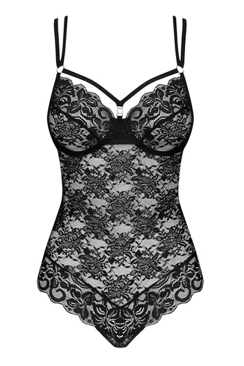Obsessive Damen Body Dessous Spitze Softschale durchsichtig 860-TED-1, Schwarz