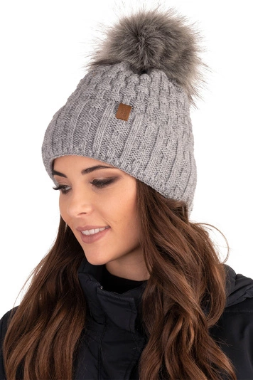 Vivisence Damen Mütze Bommel Warm Fleece Gefüttert Strick Winterstyle 7015, hellgrau