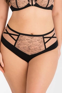 Gorsenia Dame Slip Hoher Bund Voll Klassisch Netz Tüll Stickerei Unterhose K808 Cora, Schwarz