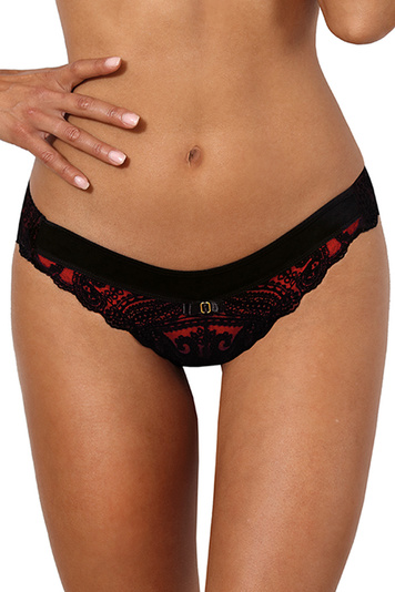 Axami Dame String Spitze Tüll Gemustert Sexy Sinnlich Reizwäsche V-10048, Schwarz