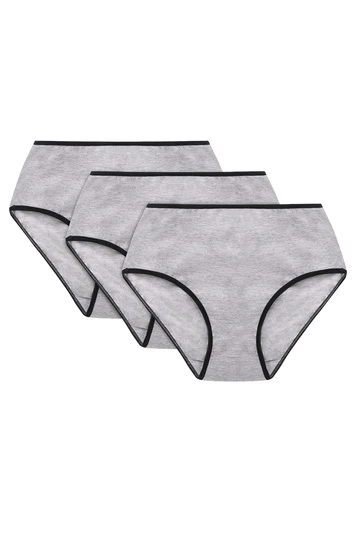 Vivisence Dame Slip Bund Voll Klassisch Unterhose Baumwolle Alltag 4017, schwarzes Gummiband:grau 3-pack