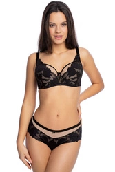 Gaia Dame Halbversteifter BH Geblümt Spitze Klassisch Elegant Schalen Träger 1134 Keto, Schwarz