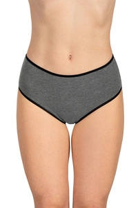 Vivisence Dame Slip Mit Hohem Bund Voll Klassisch Unterhose Baumwolle Alltag 4017, schwarzes Gummiband:schwarzgrau