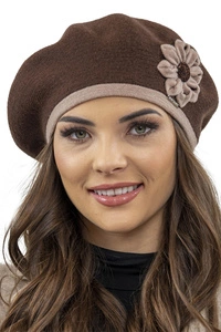 Vivisence Damen Baskenmütze Winter Herbst Warme Barette Blumenapplikation 7046, braun