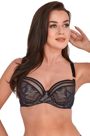 Gaia Dame halbversteifter BH Netz Spitze Schalen Schleife Träger Dessous 1191 Bice, Schwarz