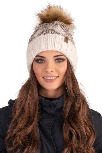 Vivisence Damen Mütze Bommel Warm Fleece Gefüttert Antistatisch Strick 7029, ecru