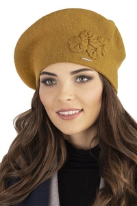 Vivisence Baskenmütze Damen Elegant Blume Warm Herbst Winter Accessoire 7006, senffarbe
