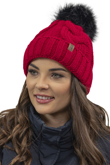 VIVISENCE Wintermütze mit Bommel Damen Warmes Ideal Für Kalte Wintertage 7014, rot