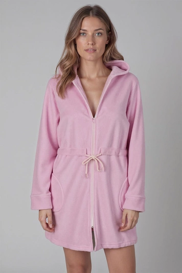 Vivisence Bademantel Baumwoll mit Reißverschluss Weiches Und Warmes Material Perfekt Für Das Abendliche SPA 5012, rosa