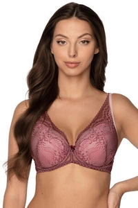 Gaia Dame Push-Up BH Einlagen Spitze Träger Schleife Dekollete Geblümt Dessous 1183 Irene, Weinrot