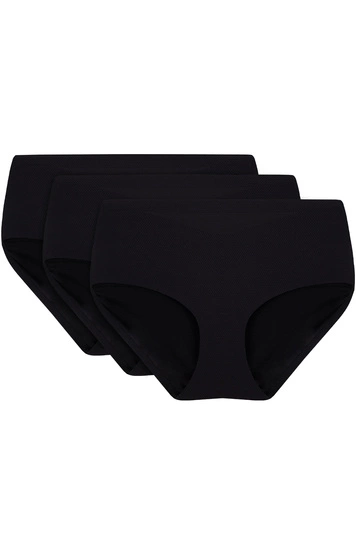 Vivisence Dame Slip 3-er Pack Unterhose Glatt Voll Nahtlos Hoher Bund 4013, schwarz