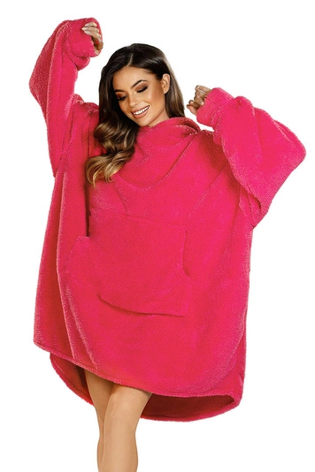 Vivisence Übergroße Hoodie Decke für Damen Decke Sweatshirt mit Fronttasche Verlängertem Komfortable Riesen-Hoodie Rücken und Kuscheligem Material für Winterabende, himbeerrot