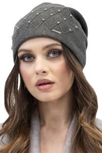 Vivisence Damen Mütze Strick Warm Winter Perlen Elegant Wolle Fleece Falten 7002, dunkelgrau
