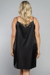 Italian Fashion Dame Nachthemd Satin Glatt Spitze Schleife Nachtwäsche Dotyk, Schwarz