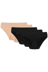 Vivisence Dame Slip Unterhose Bund Musterlos Unterwäsche 4003, beige/beige/schwarz/schwarz/schwarz