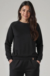 Vivisence Sweatshirt Damen Mit Rundhalsausschnitt Aus Baumwolle Langer Ärmel Bequemer Schnitt 9004, schwarz