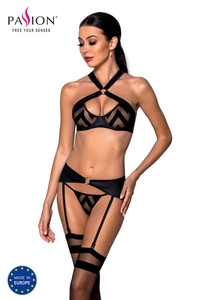 Passion Dame Set Dessous Reizwäsche Netz Kunstleder Träger Hima,