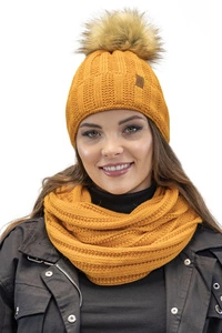 Vivisence Damen Winterset Mit Modischer Bommelmütze Und Loop-Schal Hergestellt Aus Warmem Garn Mit Weichem Fleecefutter Anti-Statische Perfekt Für Kalte Tage Stilvolle, honig