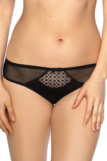 Gaia Damen Slip Unterhose Schelife Netz Stickerei Unterwäsche 874B Samira, Schwarz