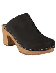 Vollsjö Damen Clogs aus Holz und Leder Hausschuhe Schwarz Holzschuhe Clogs für Frauen, Modisch und Gemütlich Freizeitschuhe, Heimschuhe, Hergestellt in der EU, schwarz