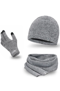 PaMaMi Herren Winter-Set 3-teilig (Handschuhe, Mütze, Loop-Schal) | Handschuhe mit Touchscreen-Funktion | Atmungsaktive Mütze und wärmender Loop-Schal in Strickoptik in 5 Farben,