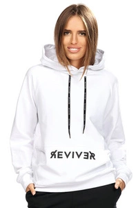 Reviver Dame Sweatshirt Klassisch Kapuze Kordel Tasche Alltag SportLangarm F5576, Weiß