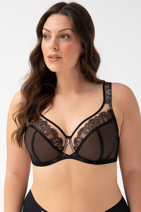 Gorsenia Dame Soft-BH Tüll Spitze Netz Schalen Träger Geblümt Dessous K740 Lauren, Schwarz