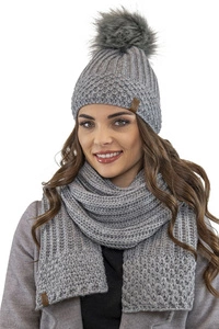 Vivisence Damen Mütze mit Schal Set Mit Fleecefutter Wärme An Wintertagen 7016, hellgrau