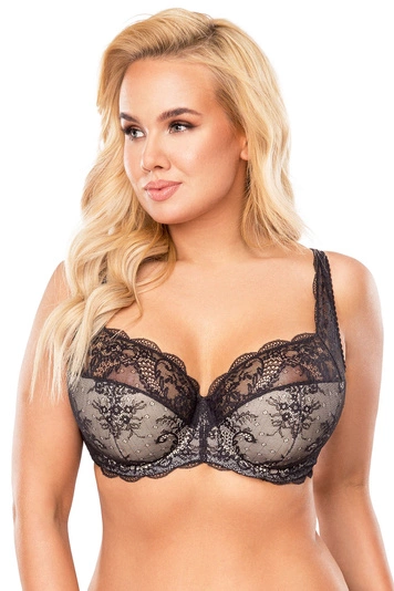 Vivisence Dame halbversteifter BH Schleife Träger Spitze Unterwäsche 1055, schwarz-beige